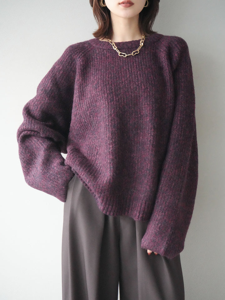 [SET]クルーネック畦編みミックスニット+選べるアクセセット(2set)