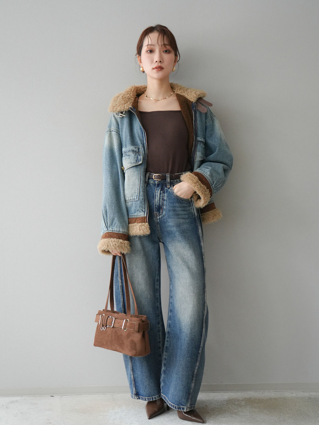 [予約]サイド切替カーブデニムパンツ/blue