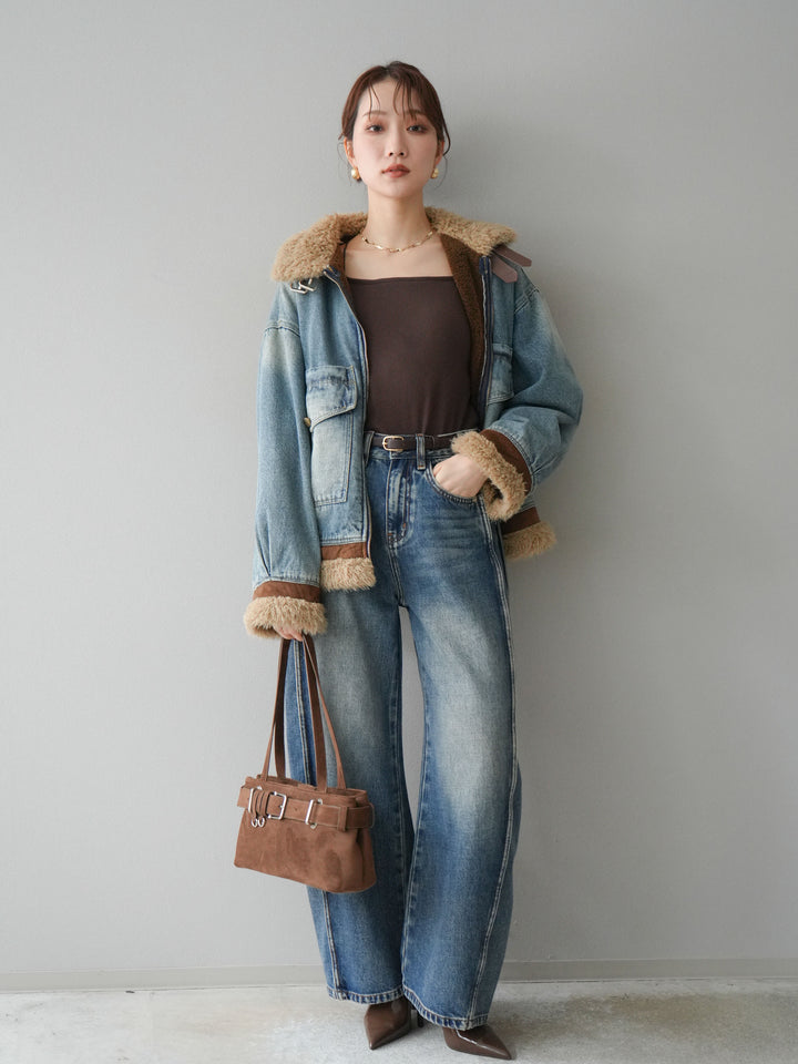 [予約]サイド切替カーブデニムパンツ/blue