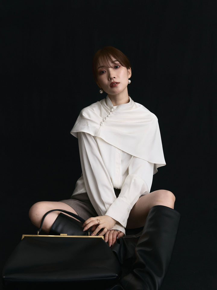 【Allure】[SET]ケープ付サテンシャツ+ケープ付サテンシャツ(2set)