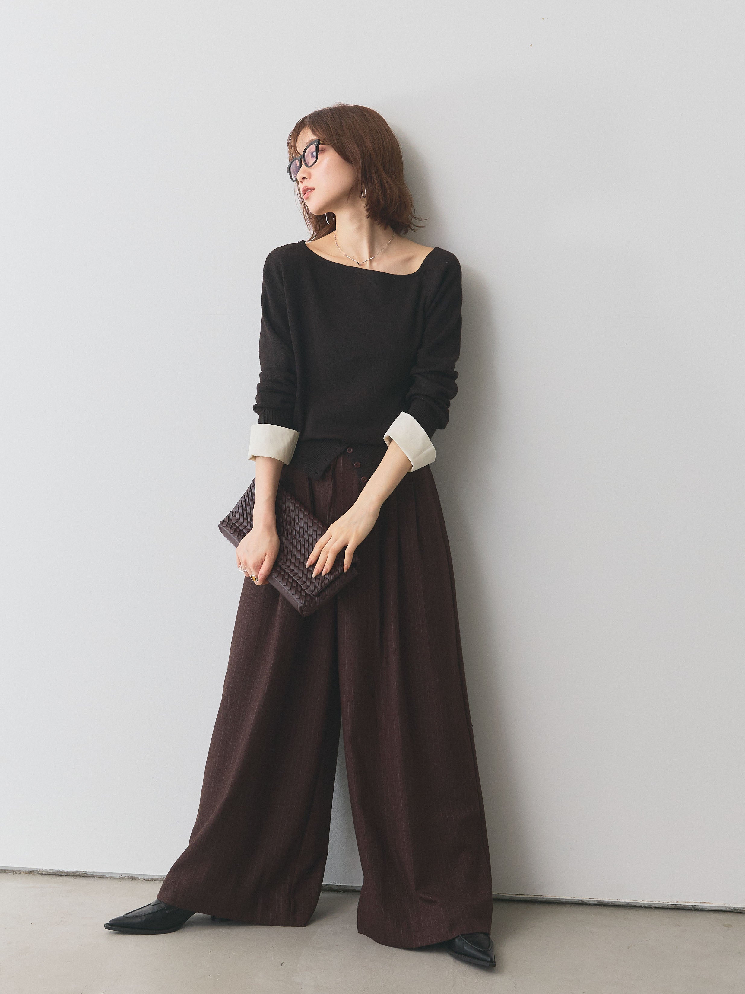 seeksole ブラウン ストライプ ワイドパンツ 予約]ウールライクストライプワイドパンツ/ブラウン – Lumier