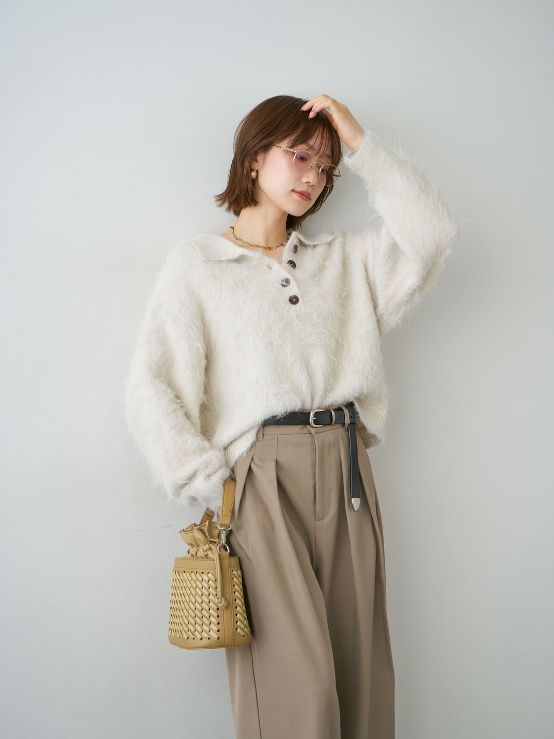 [SET]ヘンリーシャギーニットトップス+選べるアクセセット(2set)