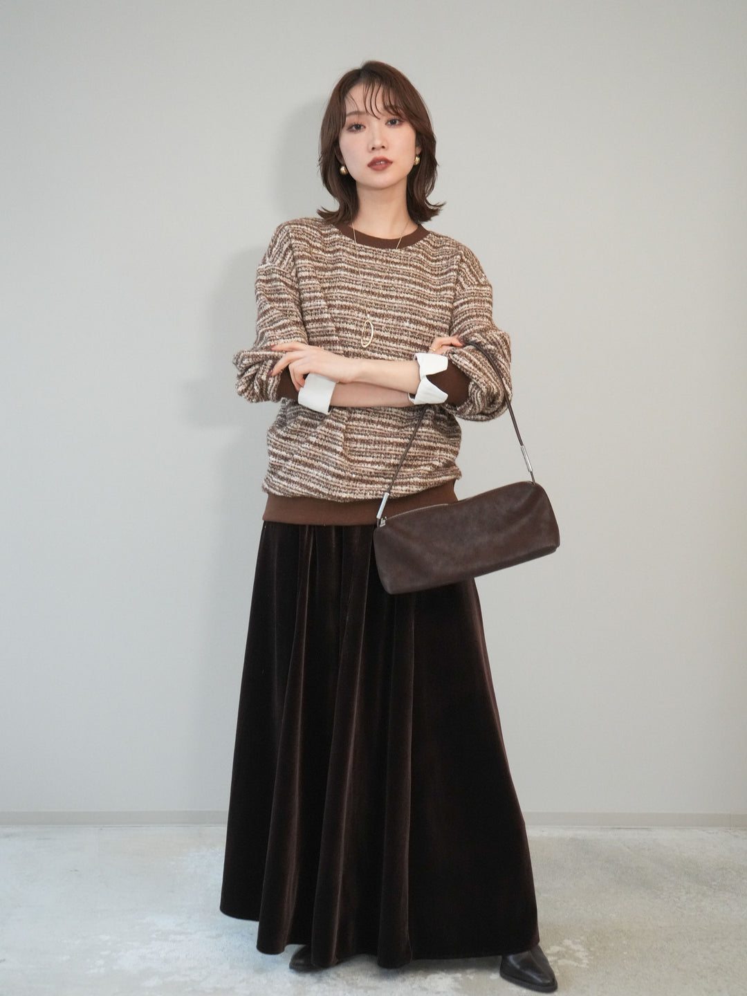 [予約]ベロアフレアスカート/brown