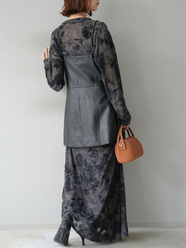 [予約]レイヤードレザーキャミソールチュニック/ブラック