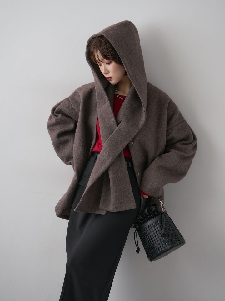 [SET]フードマフ付メランジコート+クレープデシンフラップ付きストレートスカート(2set)