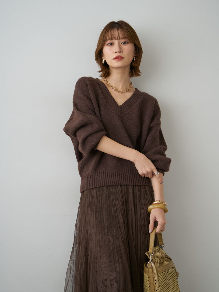 [予約]Vネックワイドショートニット/brown
