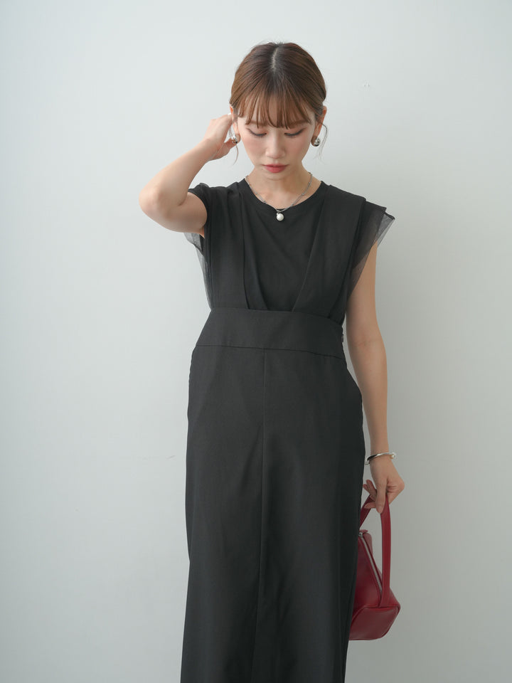 [SET]Iラインライトジャンパースカート+ショルダーチュールノースリTEE(2set)