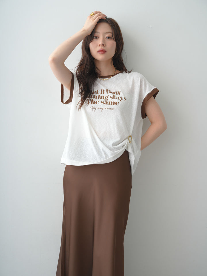 [SET]シアースラブバイカラーフレンチTEE+レースヘムサテンIラインスカート(2set)
