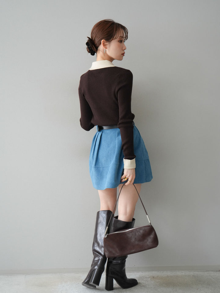 [予約]ベルト付インパンコーデュロイタックフレアスカート/blue