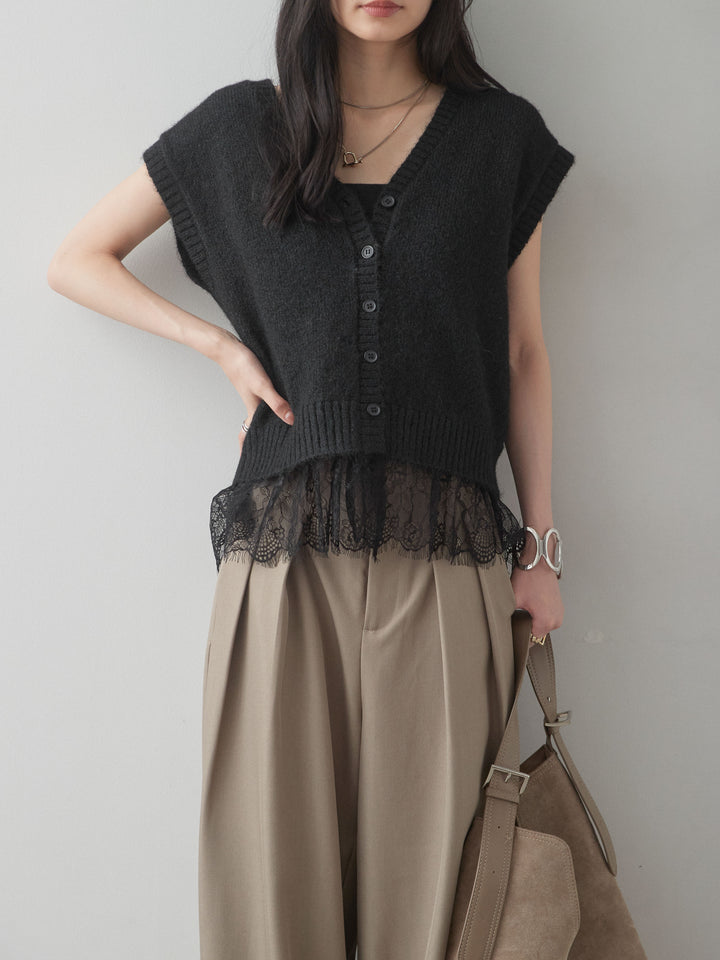 [予約]モヘアレースドッキングベスト/black