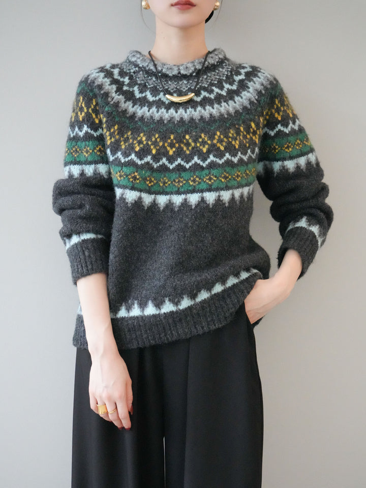 [予約]ウールタッチ求心柄オーバーニットプルオーバー/gray