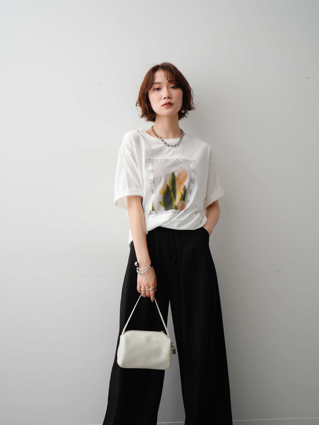 [SET]フラワーフォトTEE+ベルトループデザインワイドパンツ(2set)