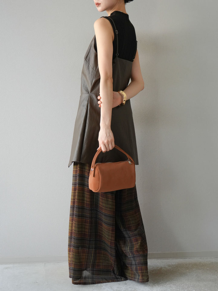 [予約]レイヤードレザーキャミソールチュニック/ブラウン