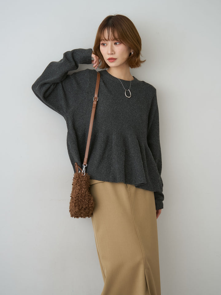 [SET]ペプラムニットプルオーバー+クレープデシンフラップ付きストレートスカート(2set)