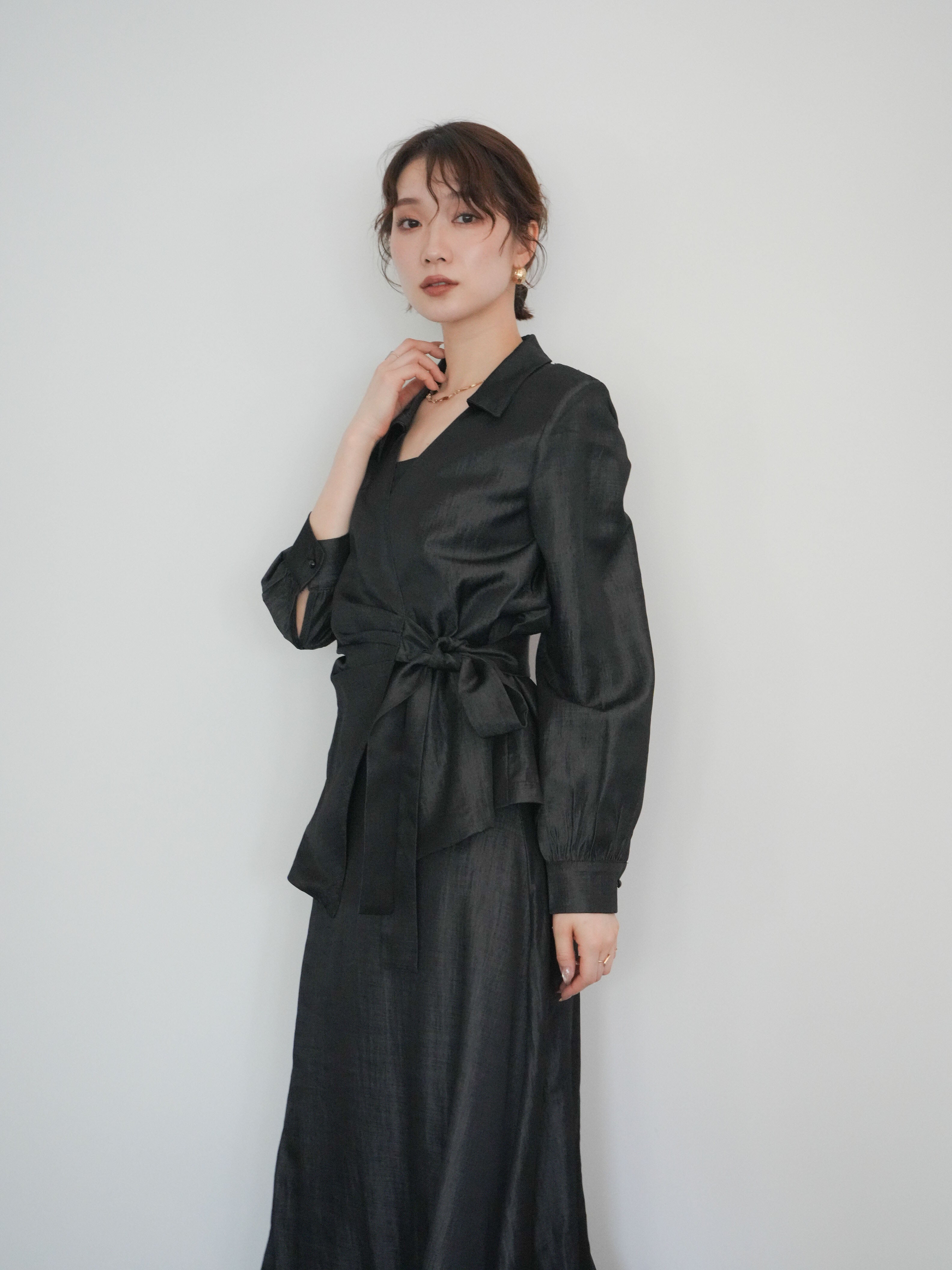 SET]バックレースカシュクールブラウス&ナローフレアマキシスカートSET