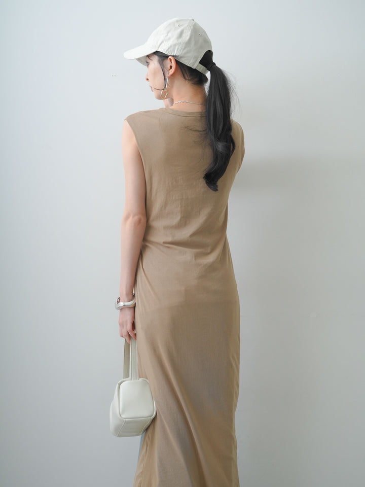[予約]リングギャザースリットワンピース/brown