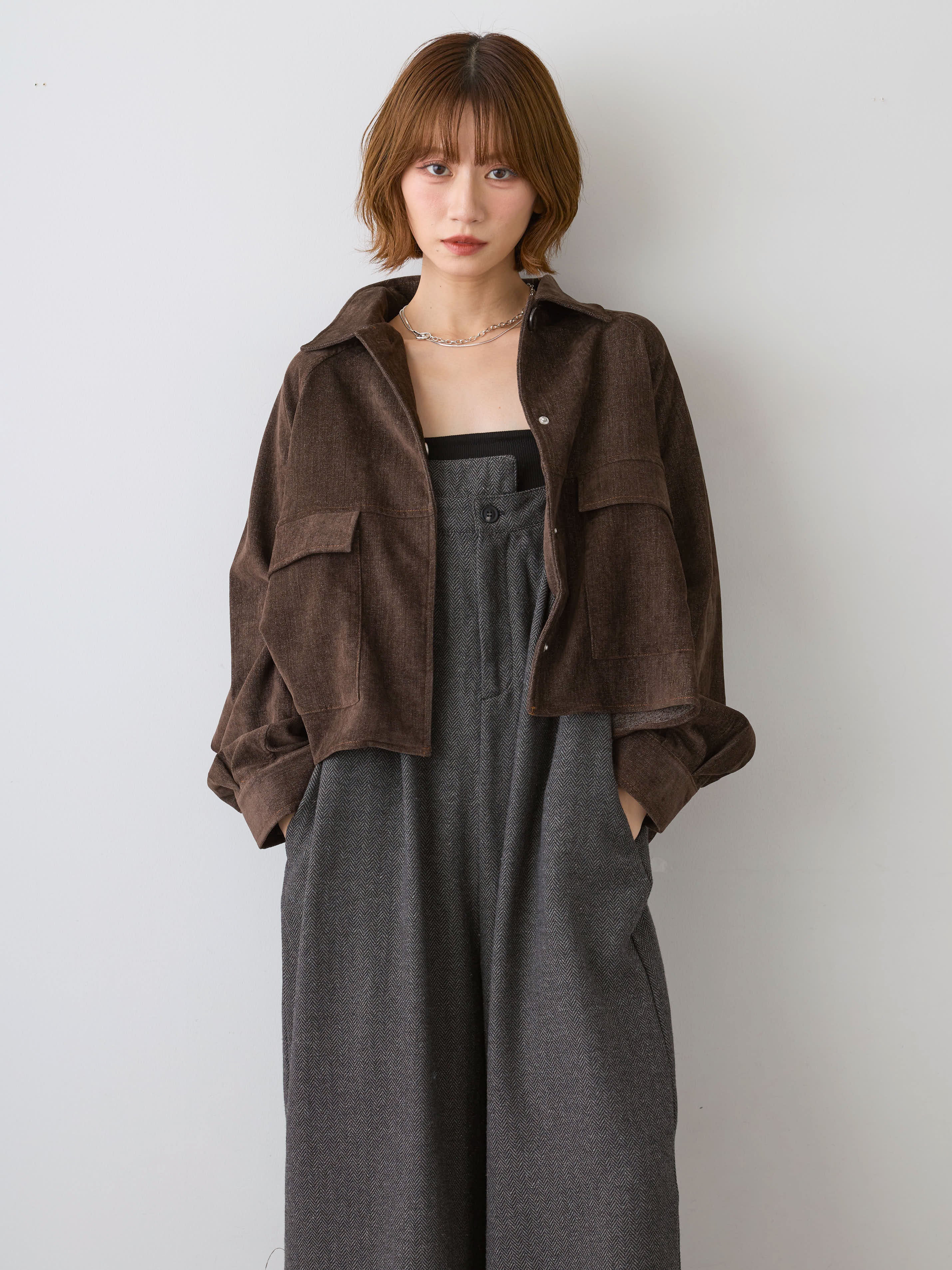 SET]ヘリンボーンサロペット+ベロアデニムシャツ(2set) – Lumier