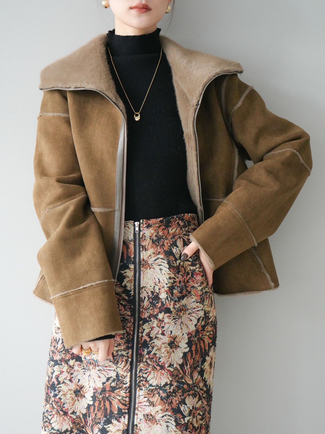 [予約]スタンドカラームートンZIPジャケット/khaki