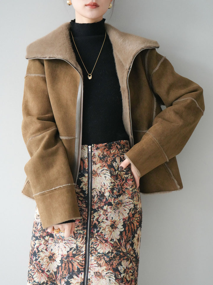 [予約]スタンドカラームートンZIPジャケット/khaki