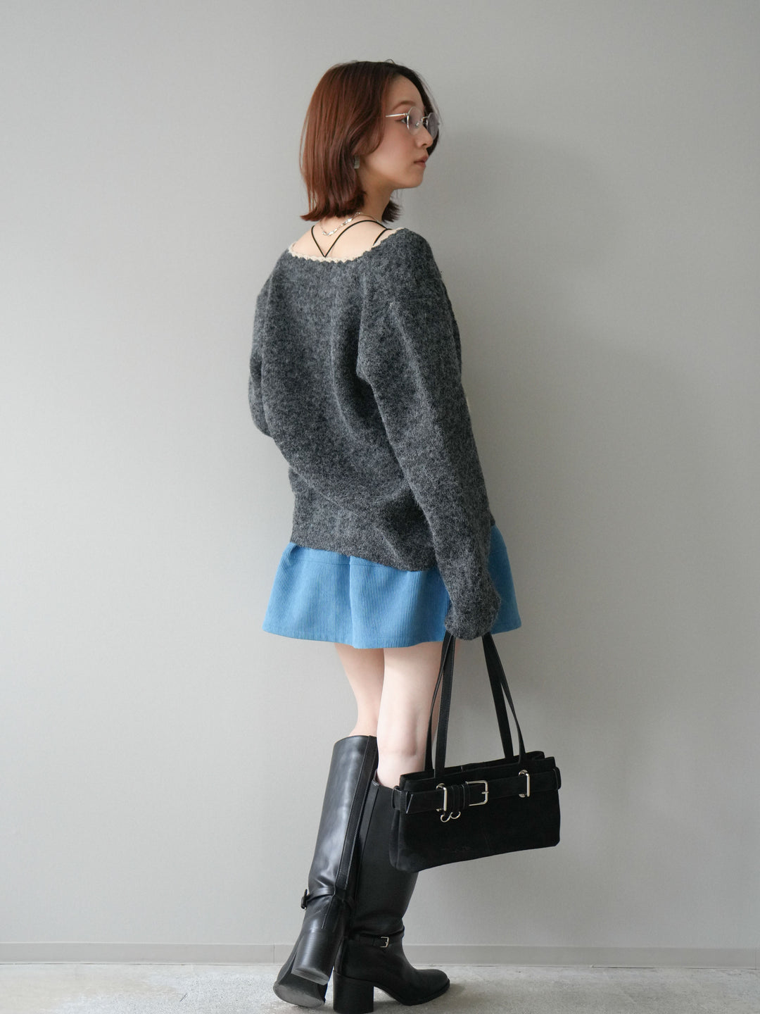 [予約]ベルト付インパンコーデュロイタックフレアスカート/blue