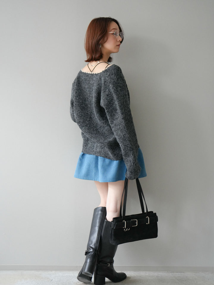 [予約]ベルト付インパンコーデュロイタックフレアスカート/blue