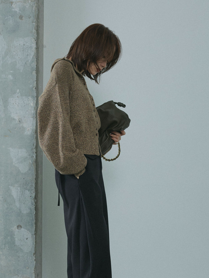 【Allure】[SET]ミックスハイネックカーディガン+サイドタックワイドパンツ(2set)