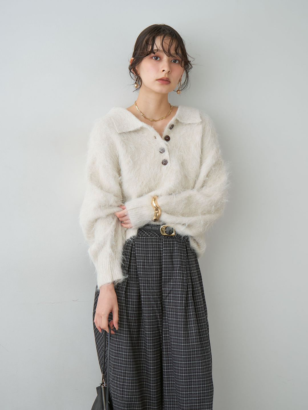 [予約]ヘンリーシャギーニットトップス/oatmeal