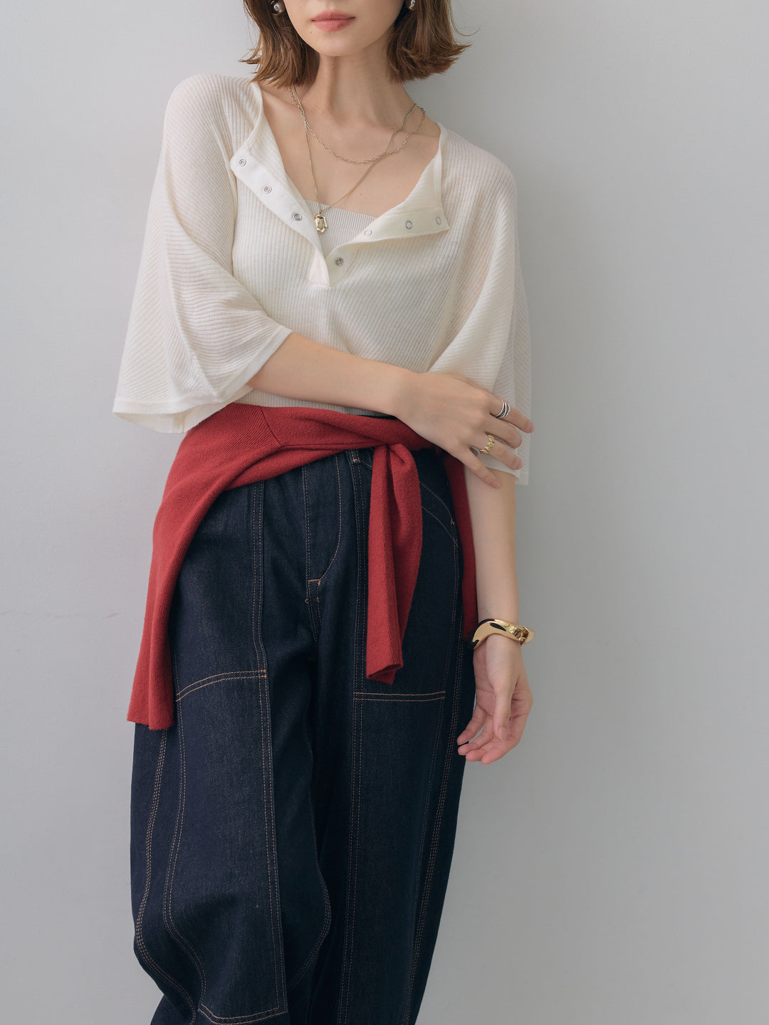 [予約]ヘンリードルマンリブニットトップス/white