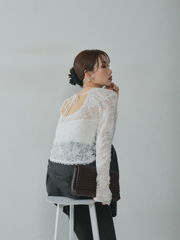 [予約]バックオープンレーストップス/white