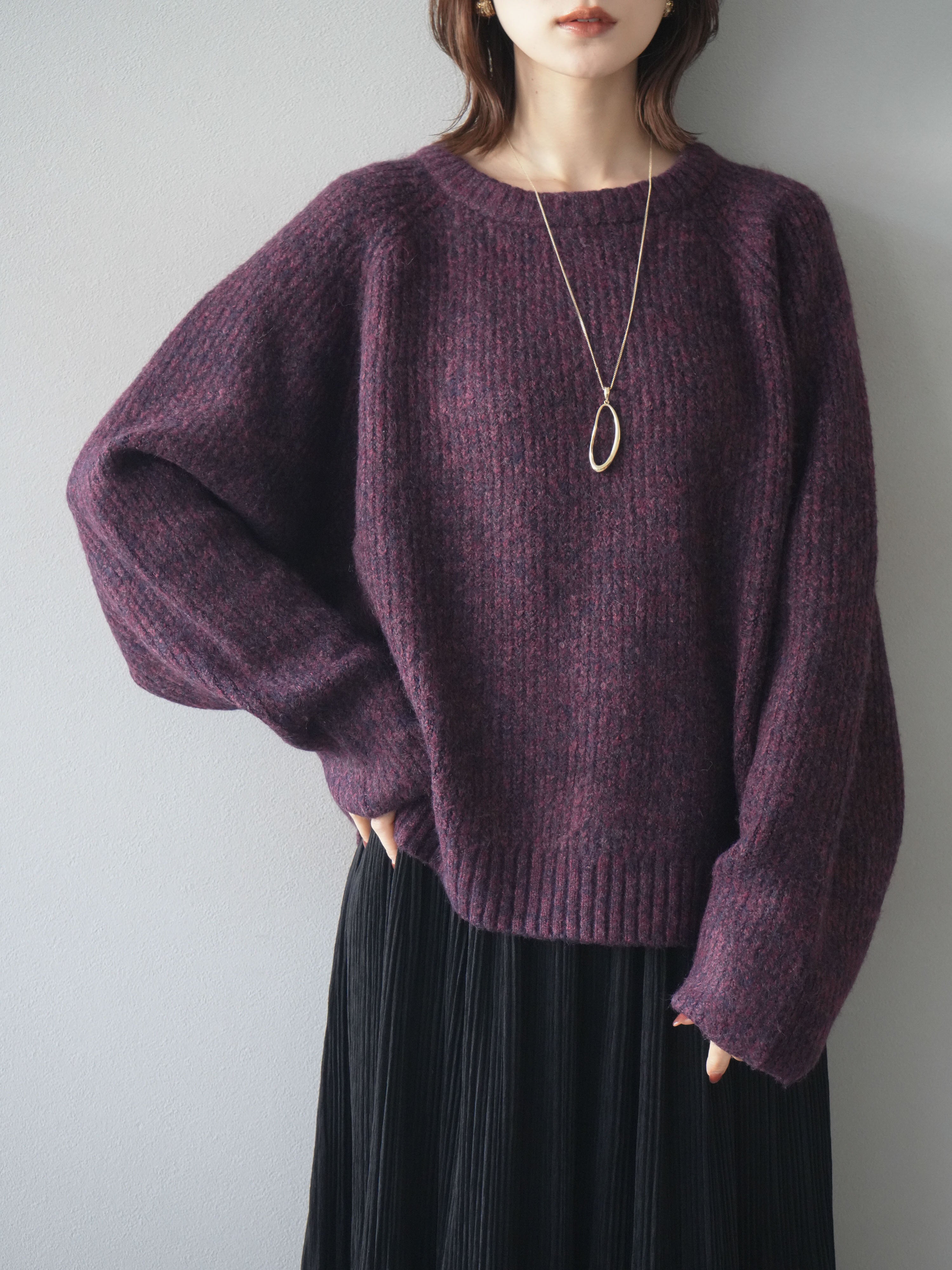 予約]クルーネック畦編みミックスニット/bordeaux – Lumier