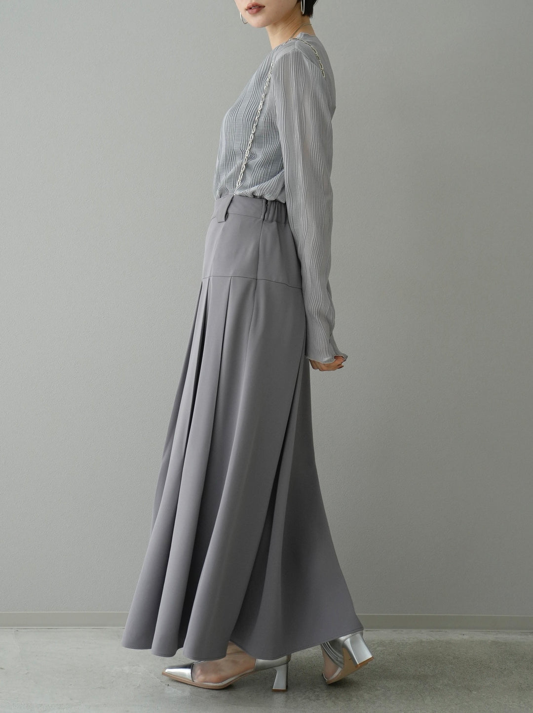 [Pre-order] Chain Suspender Tuck Skirt/Gray