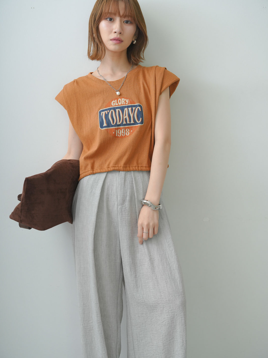 [SET]ヴィンテージロゴドロストTEE+リネンライクベルトループワイドパンツ(2set)