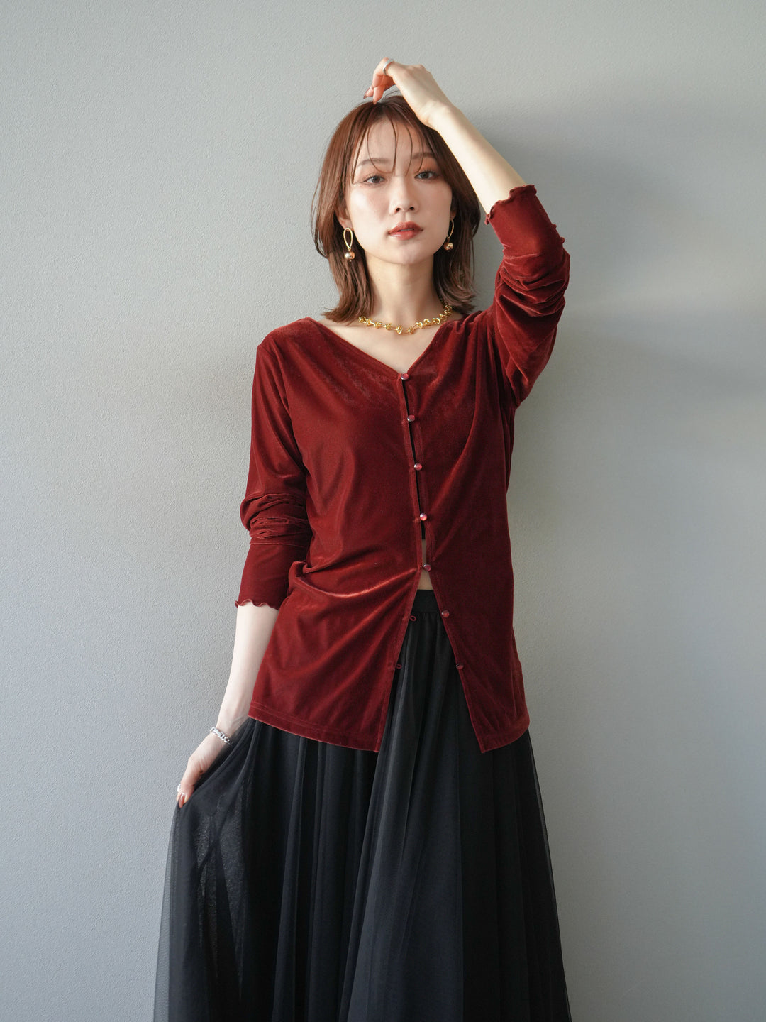 [予約]ベロアカーディガン/bordeaux