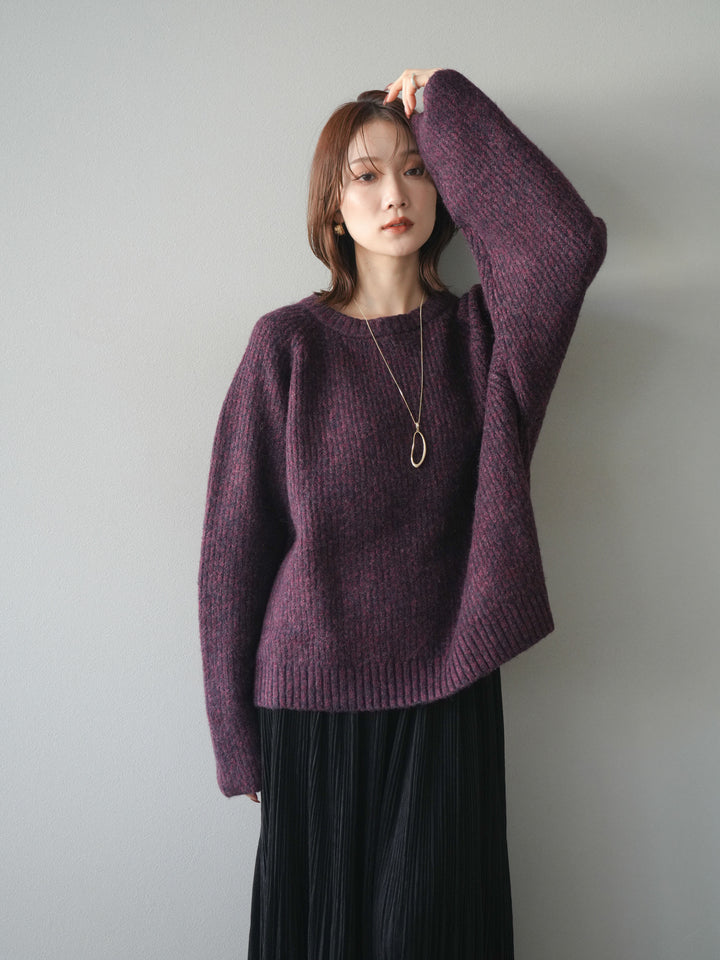 [予約]クルーネック畦編みミックスニット/bordeaux