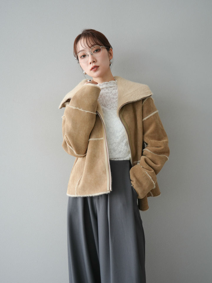 [予約]スタンドカラームートンZIPジャケット/beige