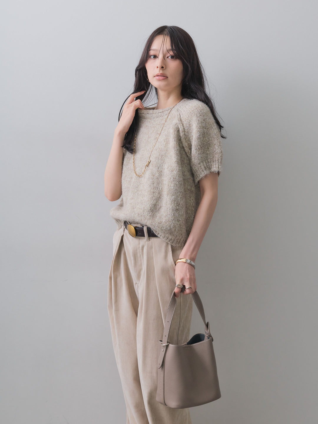 [SET]メランジショートニットトップス+メランジショートニットトップス(2set)