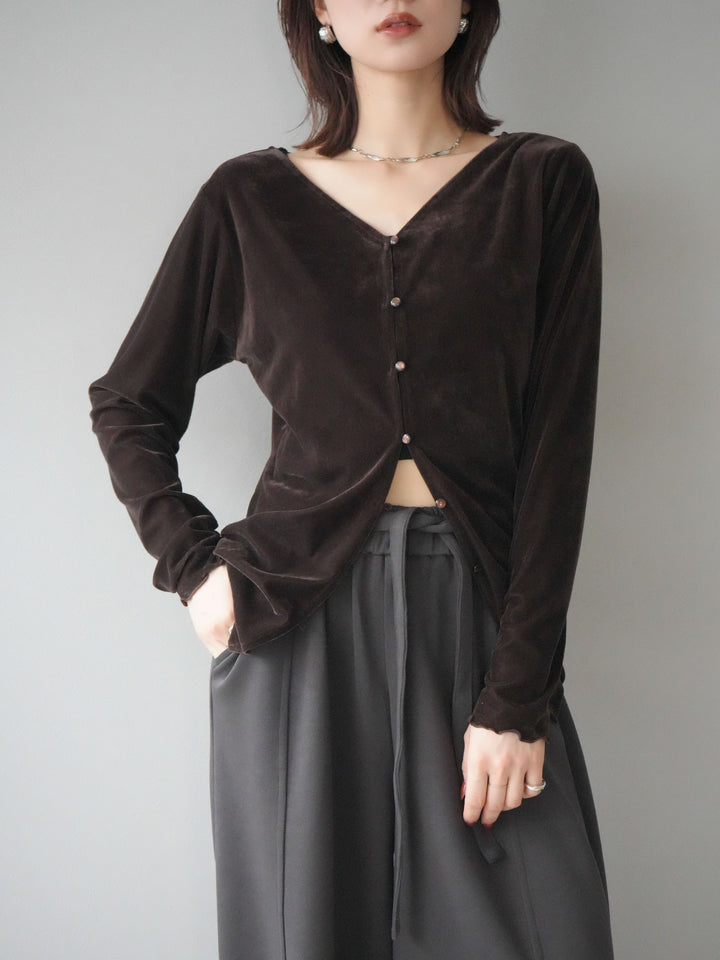 [予約]ベロアカーディガン/brown