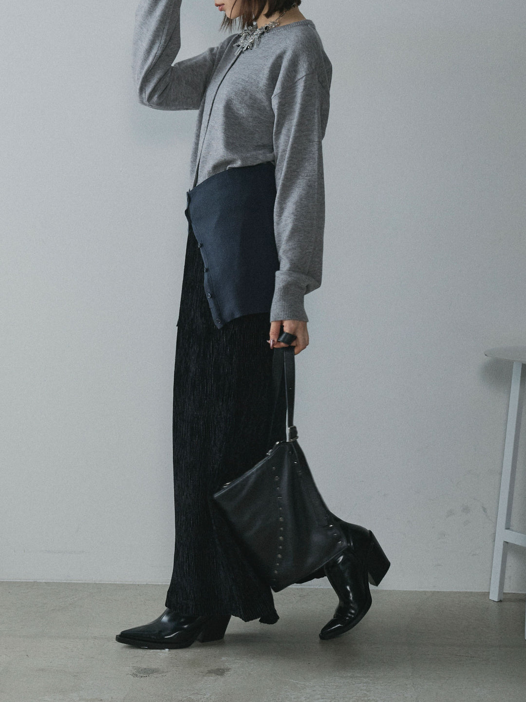 【Allure】[SET]2WAYビスチェアンサンブルカーディガン+プリーツベロアタイトスカート(2set)