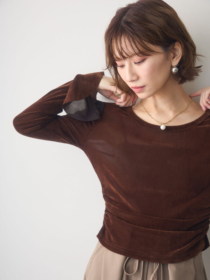 [予約]バックレースベロアトップス/brown