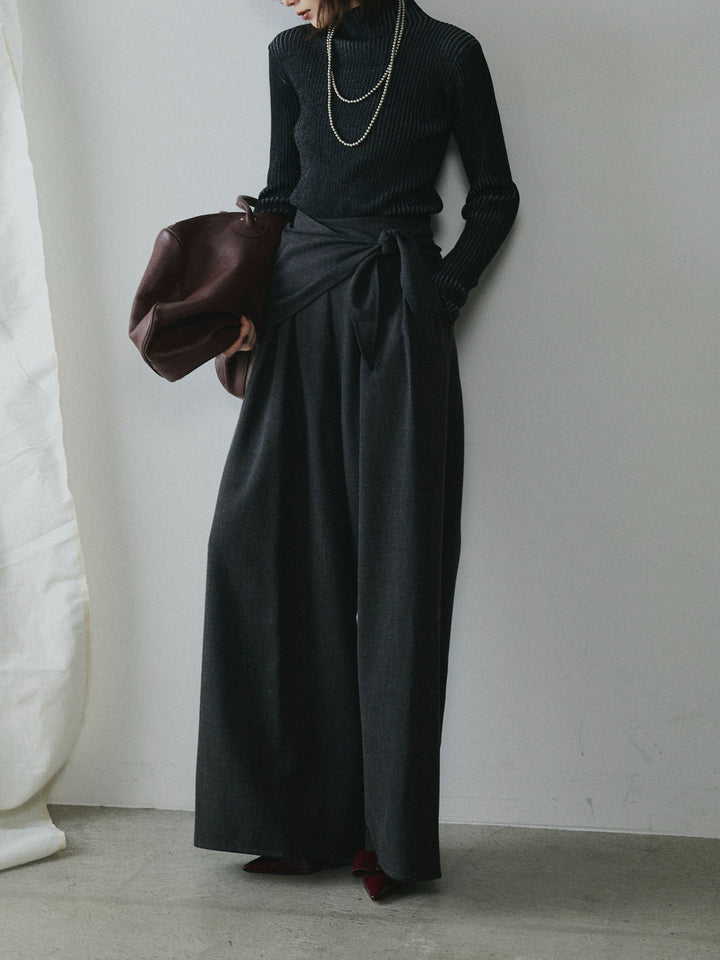 【Allure】[SET]プレーティングハイネックプルオーバー+スカーフ付ワイドパンツ(2set)