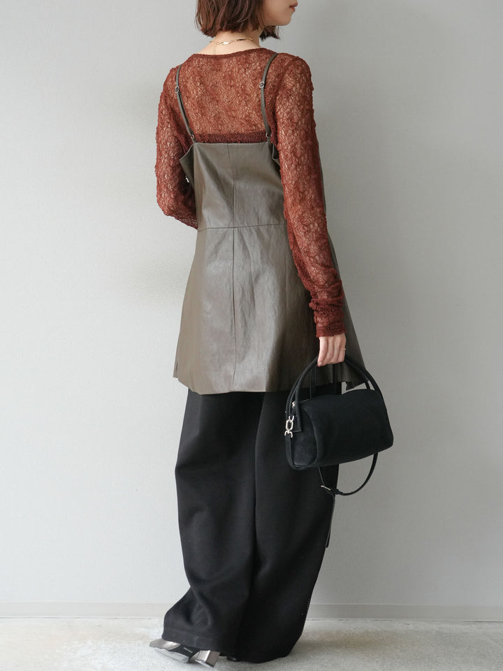 [予約]レイヤードレザーキャミソールチュニック/ブラウン