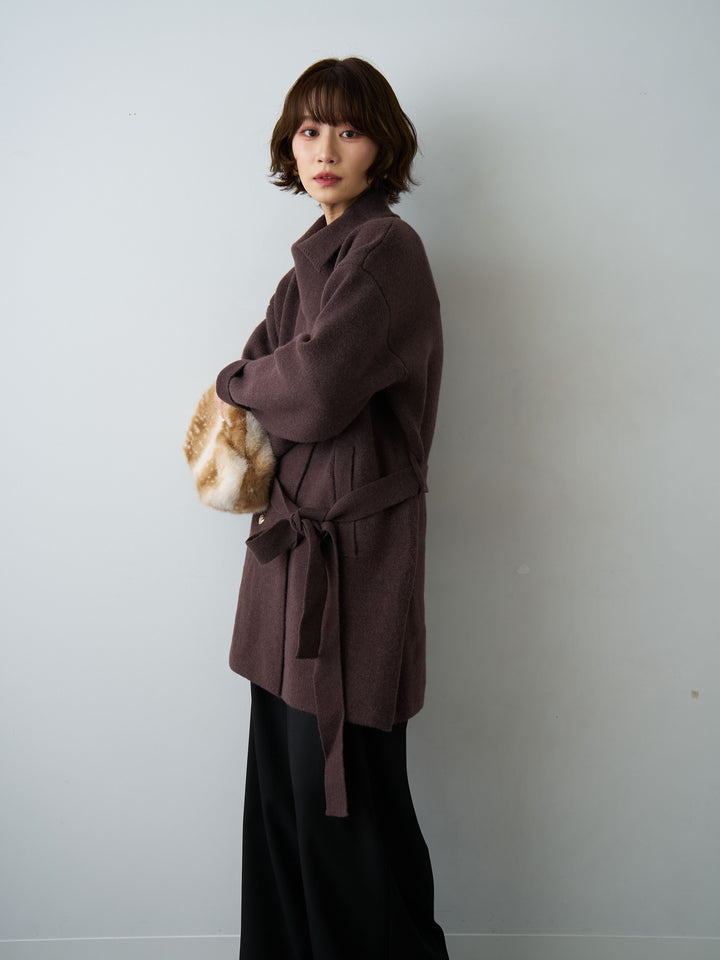 [予約]ゴールドボタンミディアムニットコート/brown