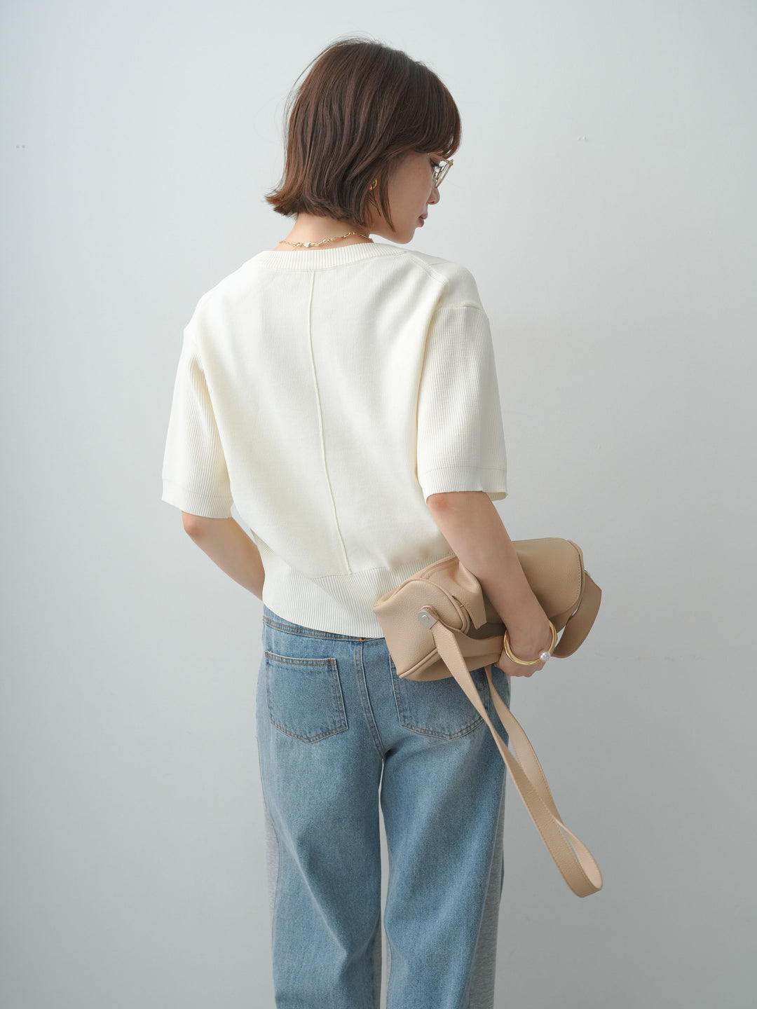 [SET]ゴールドボタンハーフニットカーディガン+選べるアクセセット(2set)