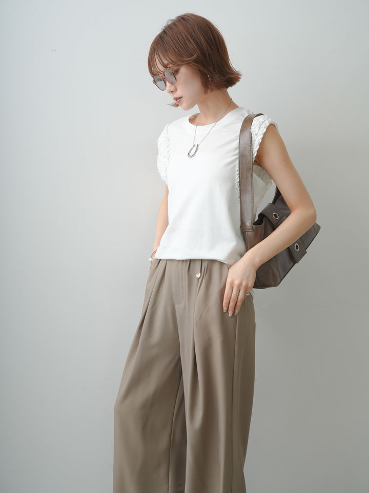 [SET]ホイップフリルフレンチTEE+ベルト付キーホルダーモチーフワイドパンツ(2set)