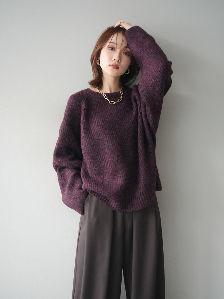 [予約]クルーネック畦編みミックスニット/bordeaux