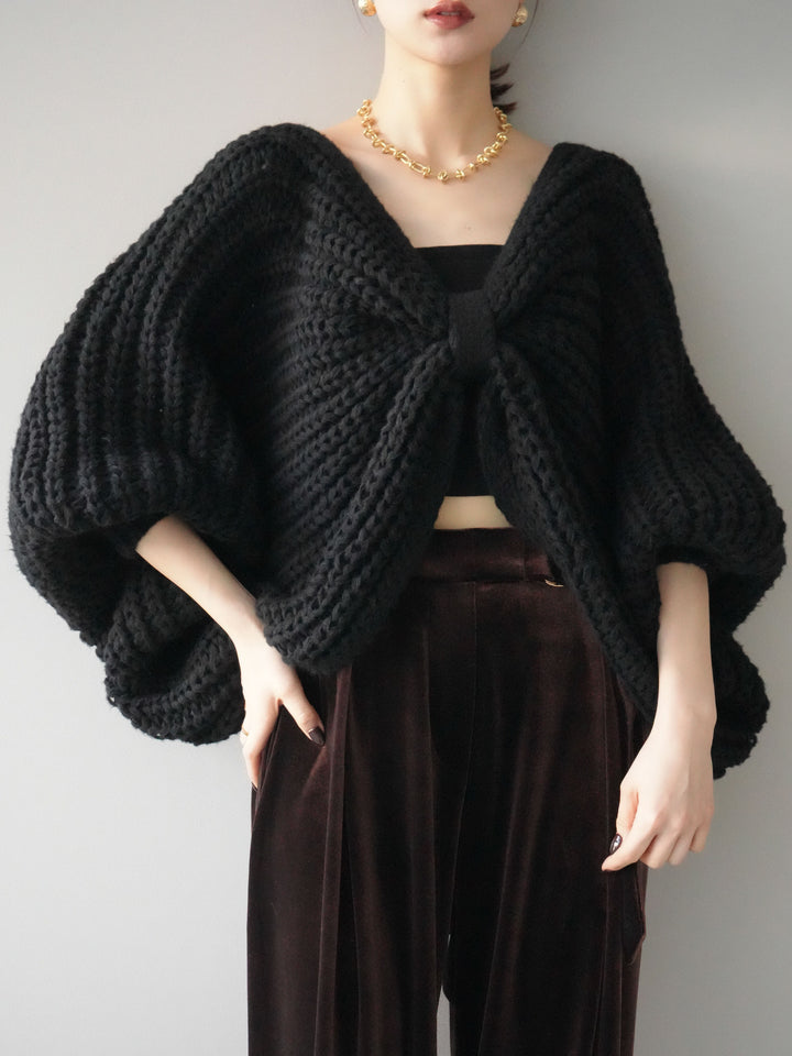 [SET]ローゲージ畦編みドルマンニットボレロ+ベロアベルトスリムパンツ(2set)