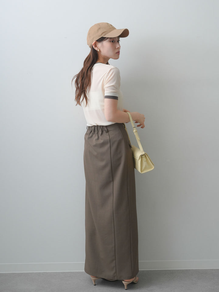 [SET]トリムレイヤードシアー半袖トップス+クレープデシンフラップ付きストレートスカート(2set)