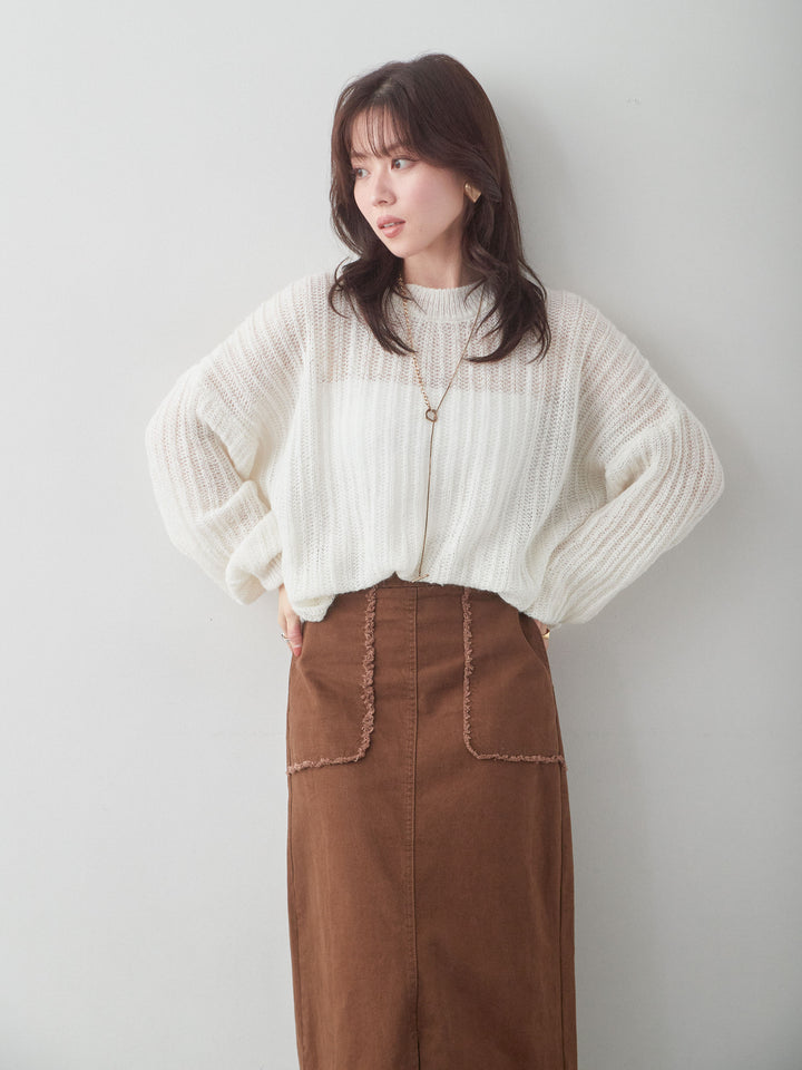 [予約]シアーリブドルマンニットトップス/white