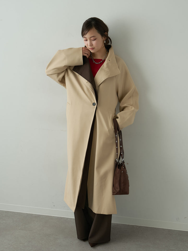 [SET]バイカラーロングトレンチコート+選べるアクセセット(2set)