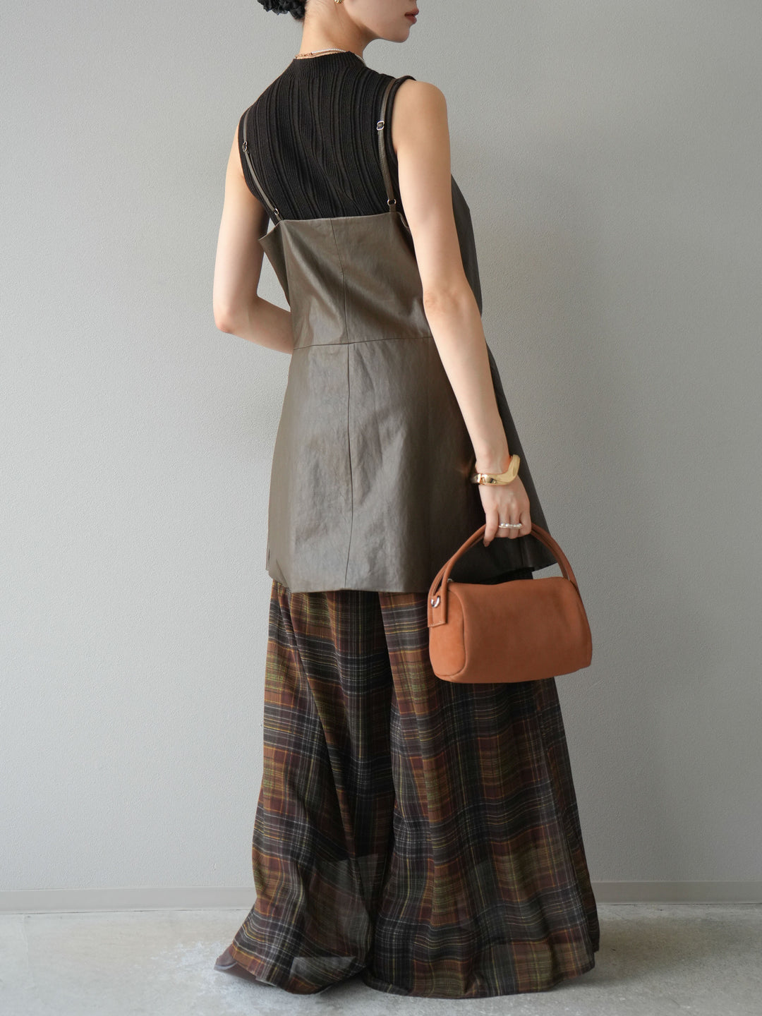 [予約]レイヤードレザーキャミソールチュニック/ブラウン